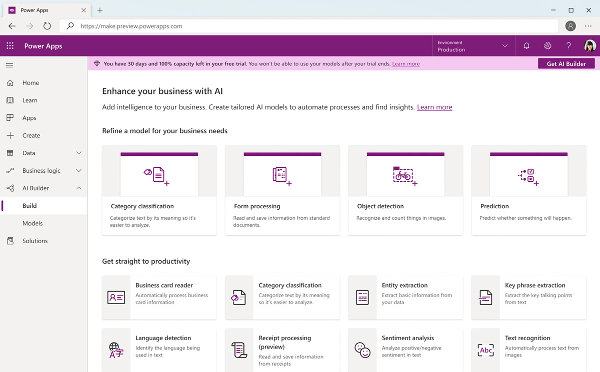 AI Builder Build page
