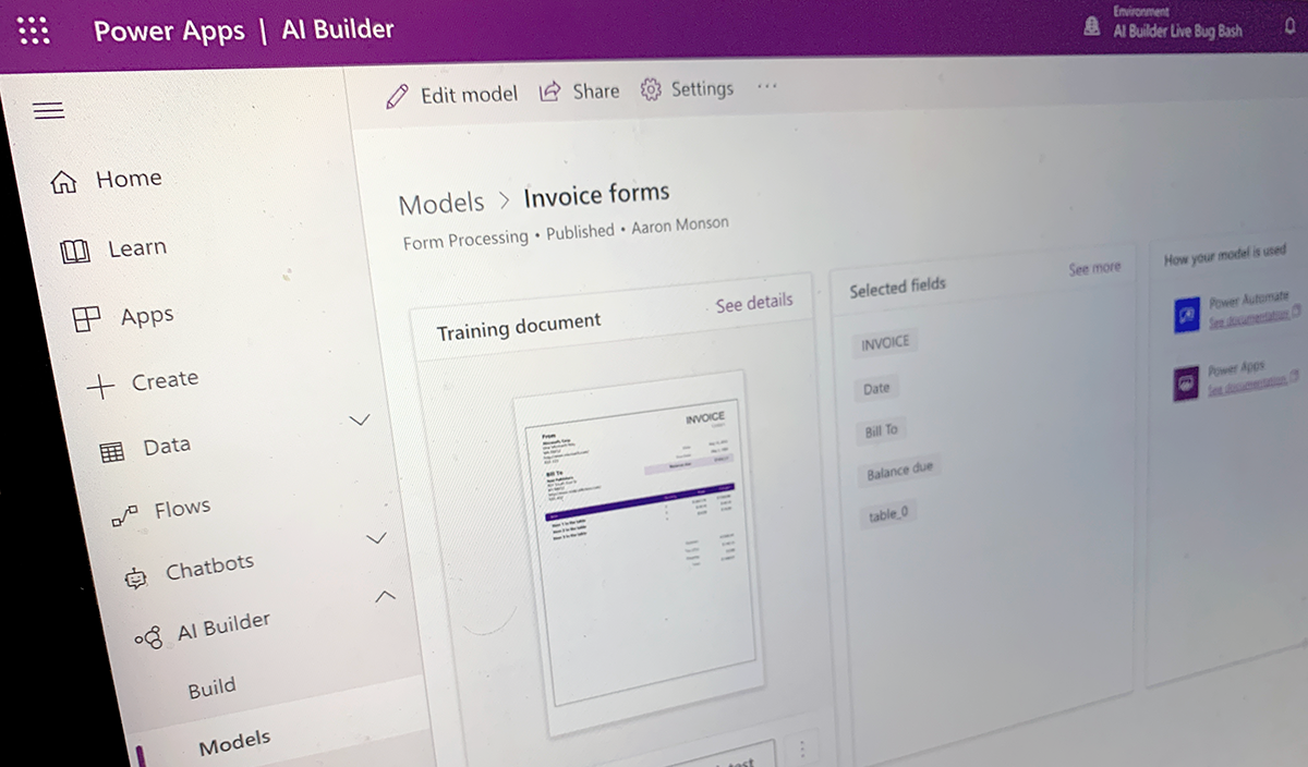 AI Builder model details page