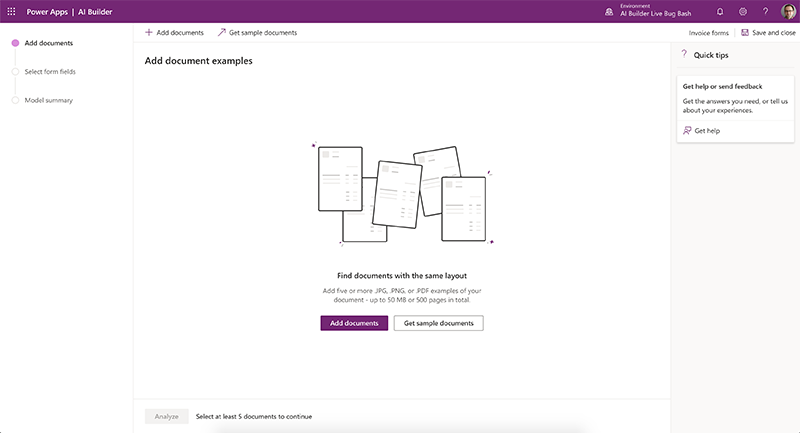 AI Builder Forms wizard