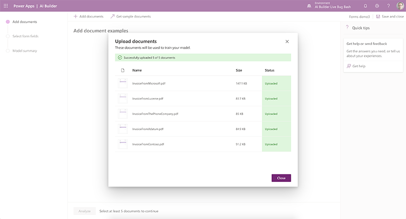 AI Builder Forms wizard