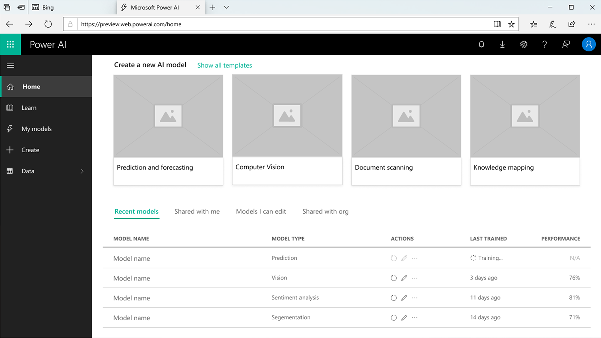 AI Builder wireframe