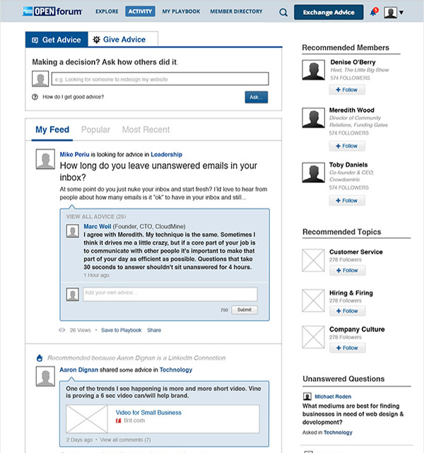 AmExOPENForum wireframe
