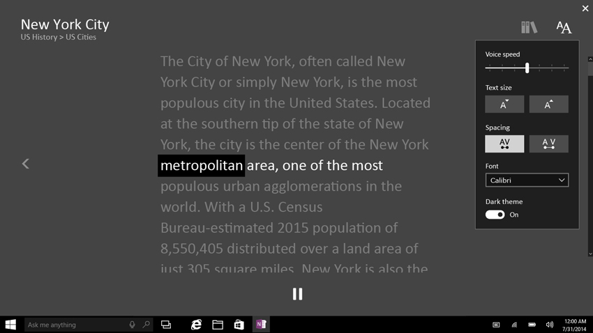 OneNote Learning Tools page
