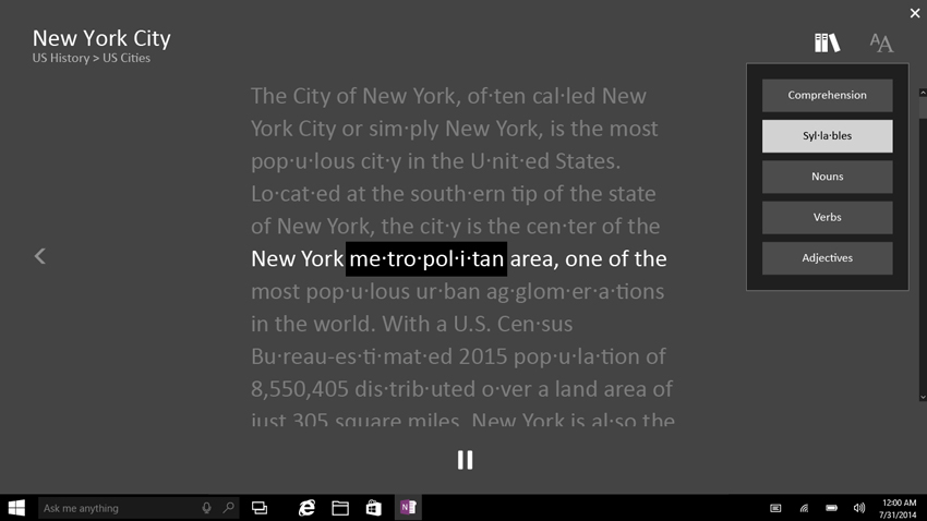 OneNote Learning Tools page