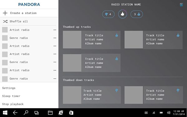 Pandora wireframes